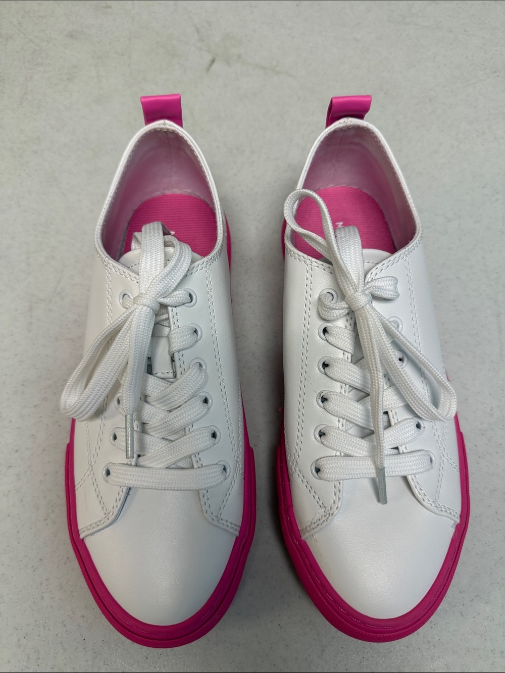 Marc Fisher White and Pink Women's Leather Lace-Up Sneakers